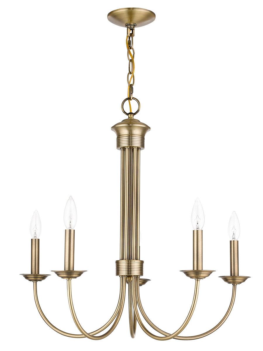 Estate 5 Light 25 inch Antique Brass Chandelier Ceiling Light