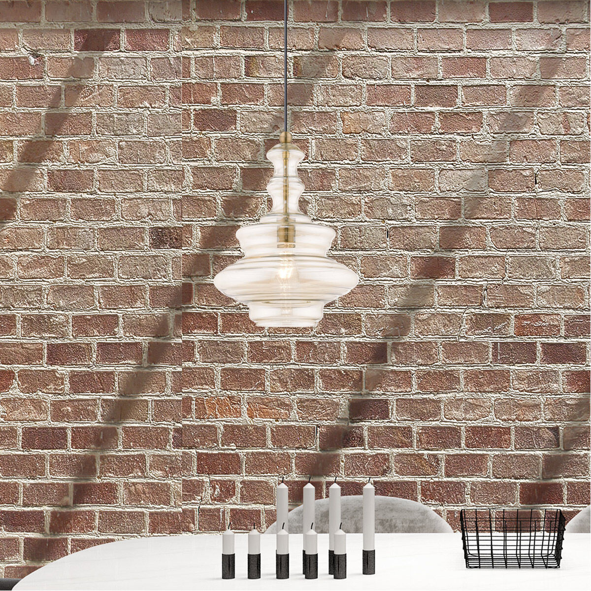 Art Glass 1 Light 12 inch Antique Brass Mini Pendant Ceiling Light