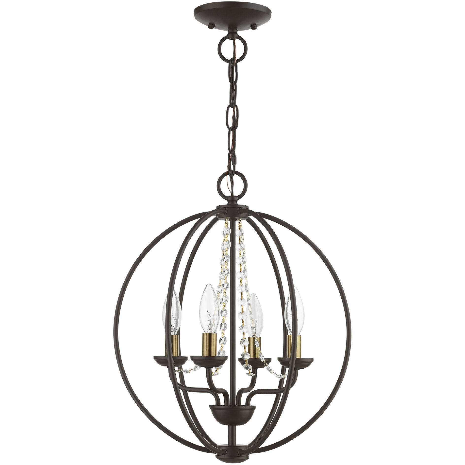 Arabella 4 Light 15 inch Bronze with Antique Brass Finish Candles Convertible Chandelier/ Semi-Flush Ceiling Light, Globe