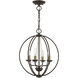 Arabella 4 Light 15 inch Bronze with Antique Brass Finish Candles Convertible Chandelier/ Semi-Flush Ceiling Light, Globe