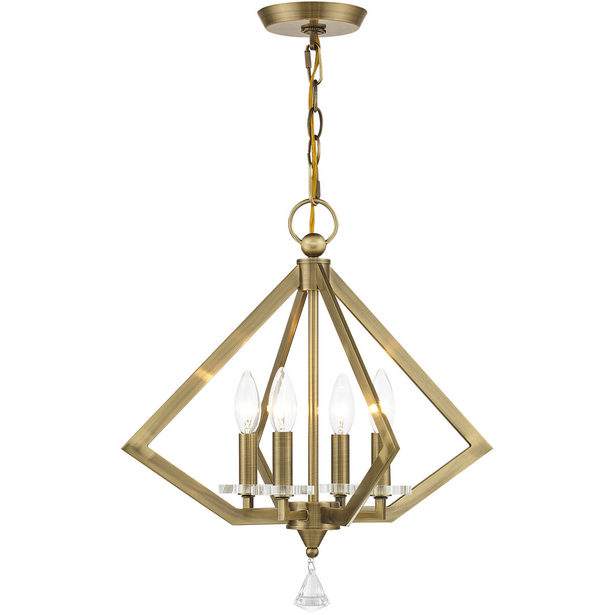 Diamond 4 Light 18 inch Antique Brass Chandelier Ceiling Light
