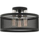 Industro 3 Light 15 inch Black with Brushed Nickel Accents Semi Flush Ceiling Light