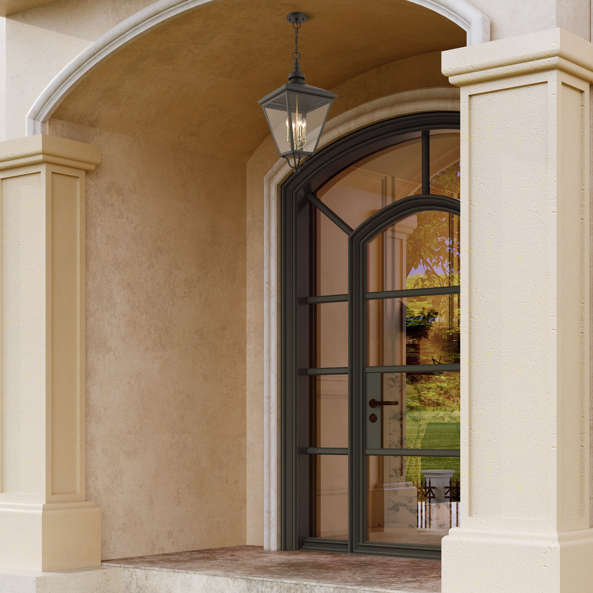 Adams 4 Light 14.25 inch Bronze with Antique Brass Finish Cluster Outdoor Extra Large Pendant Lantern Ceiling Light in Bronze with Antique Brass Accent