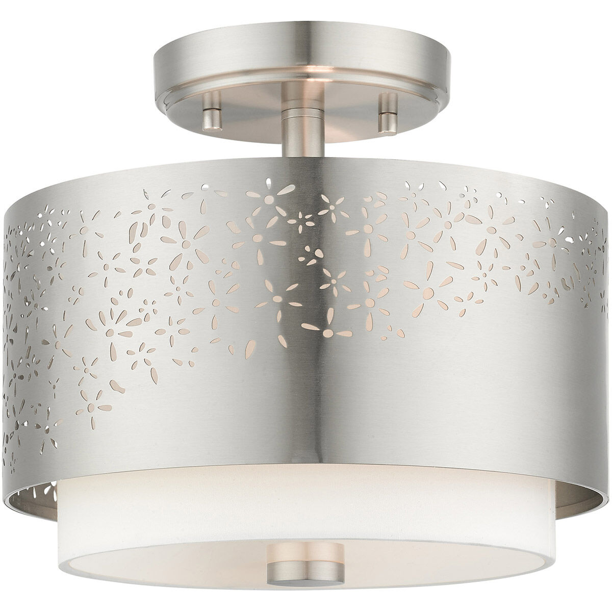 Noria 2 Light 12 inch Brushed Nickel Semi Flush Ceiling Light