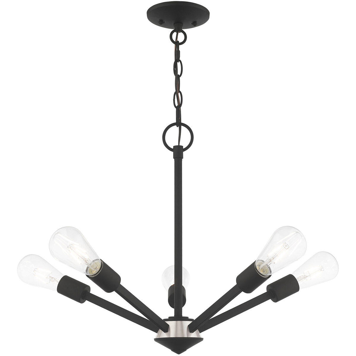 Prague 5 Light 20 inch Black with Brushed Nickel Accents Chandelier Ceiling Light
