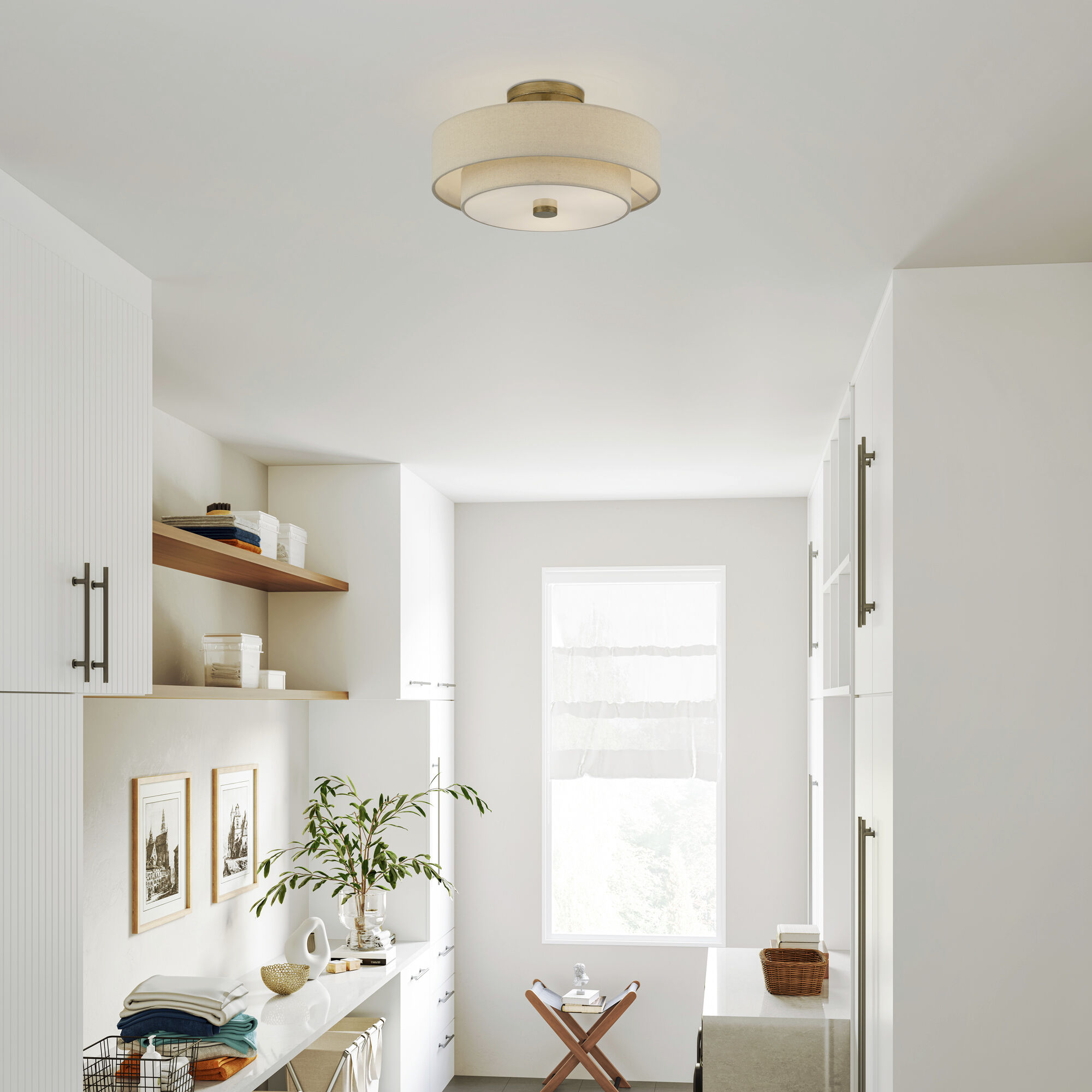 Bellingham 3 Light 15 inch Antique Gold Leaf Semi Flush Mount Ceiling Light, Large