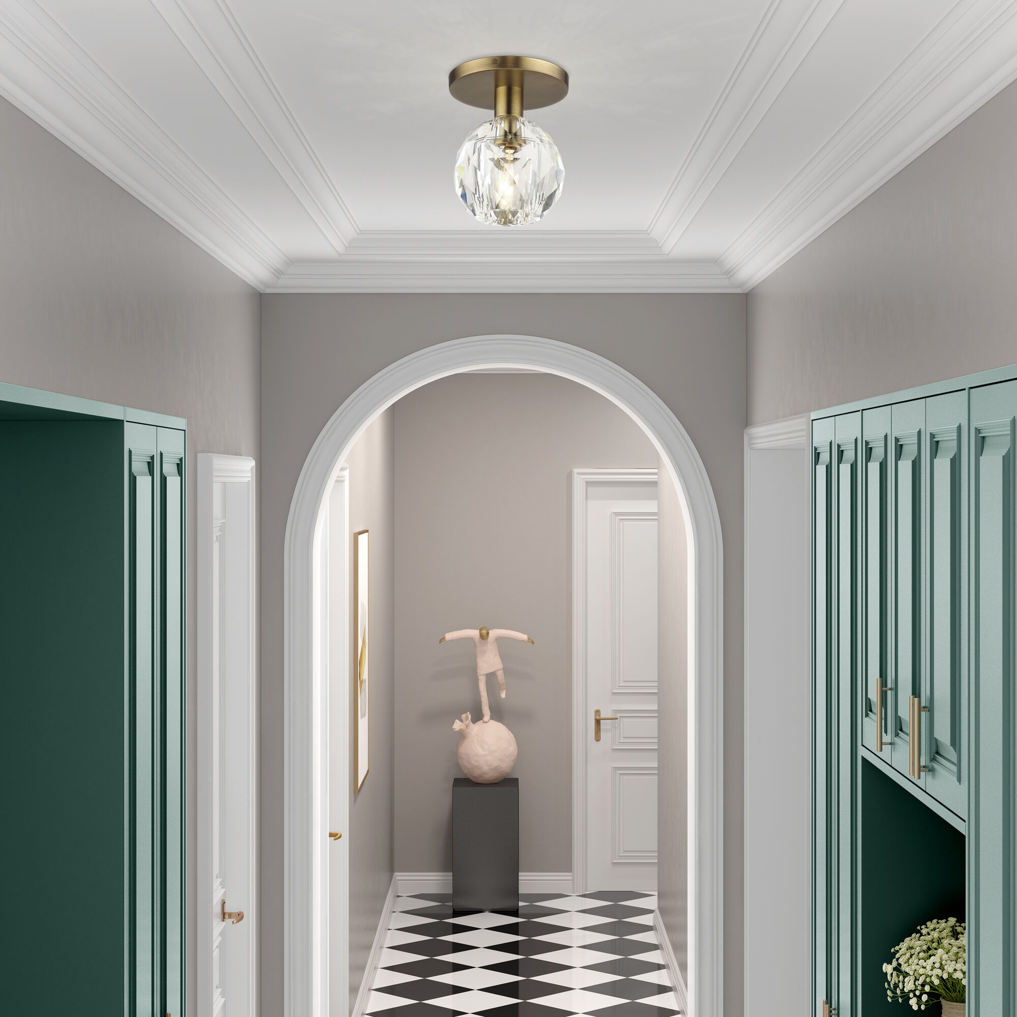 Whitfield 1 Light 7 inch Natural Brass Semi-Flush Ceiling Light