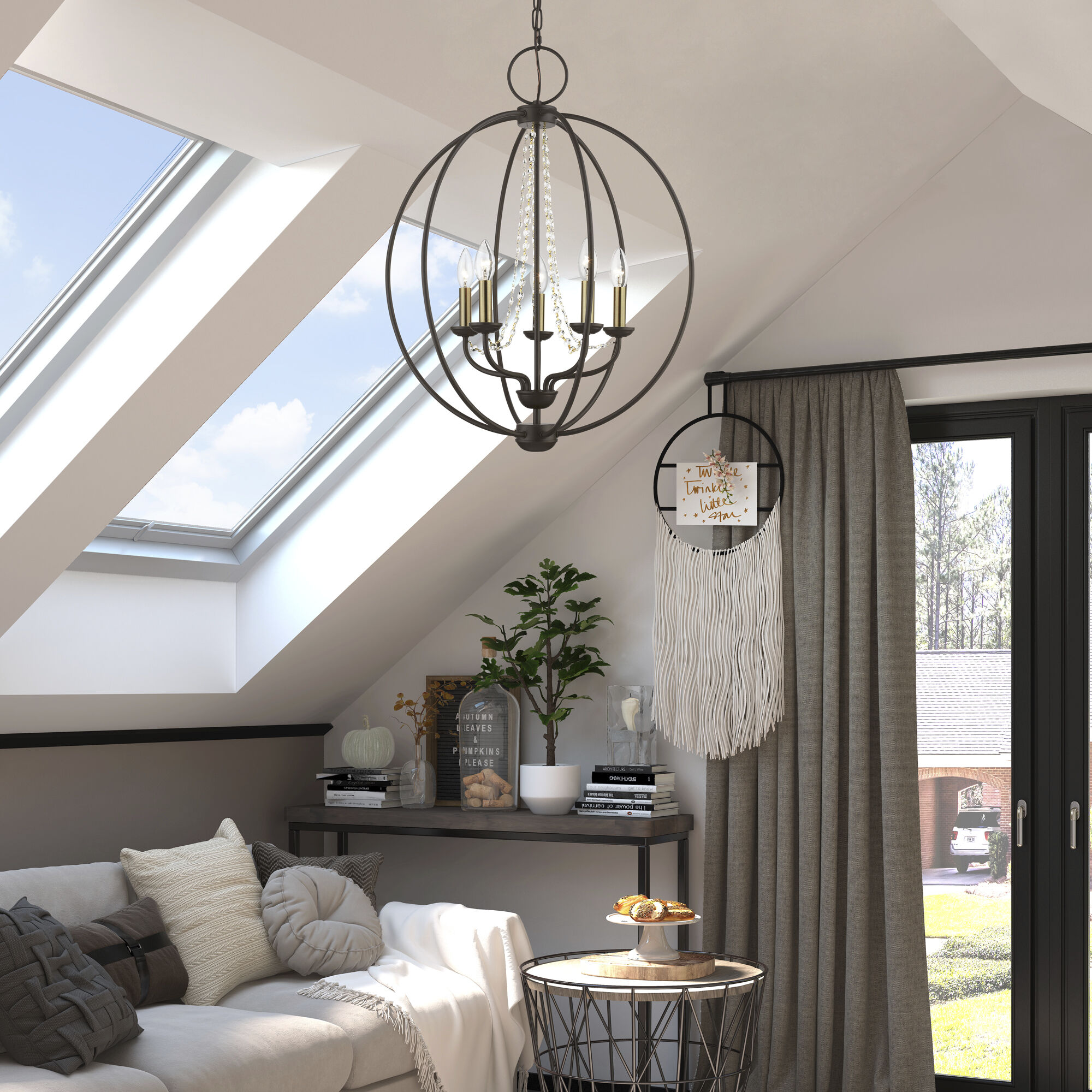 Arabella 5 Light 22 inch Bronze with Antique Brass Finish Candles Chandelier Ceiling Light, Globe