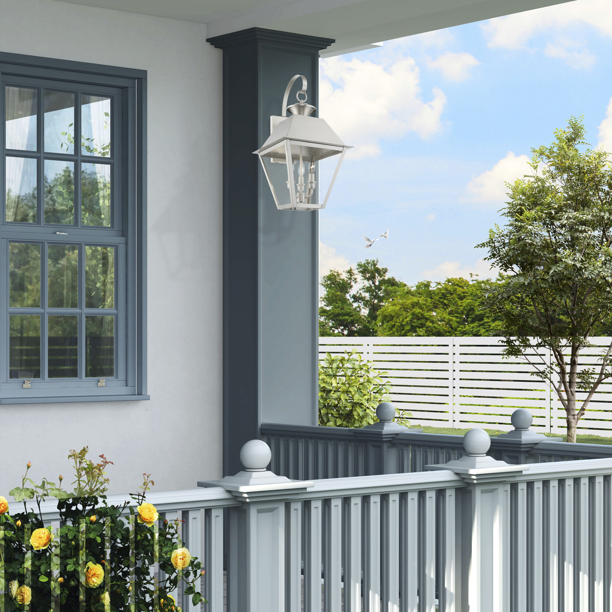 Wentworth 3 Light 22 inch Brushed Nickel Outdoor Wall Lantern, Large