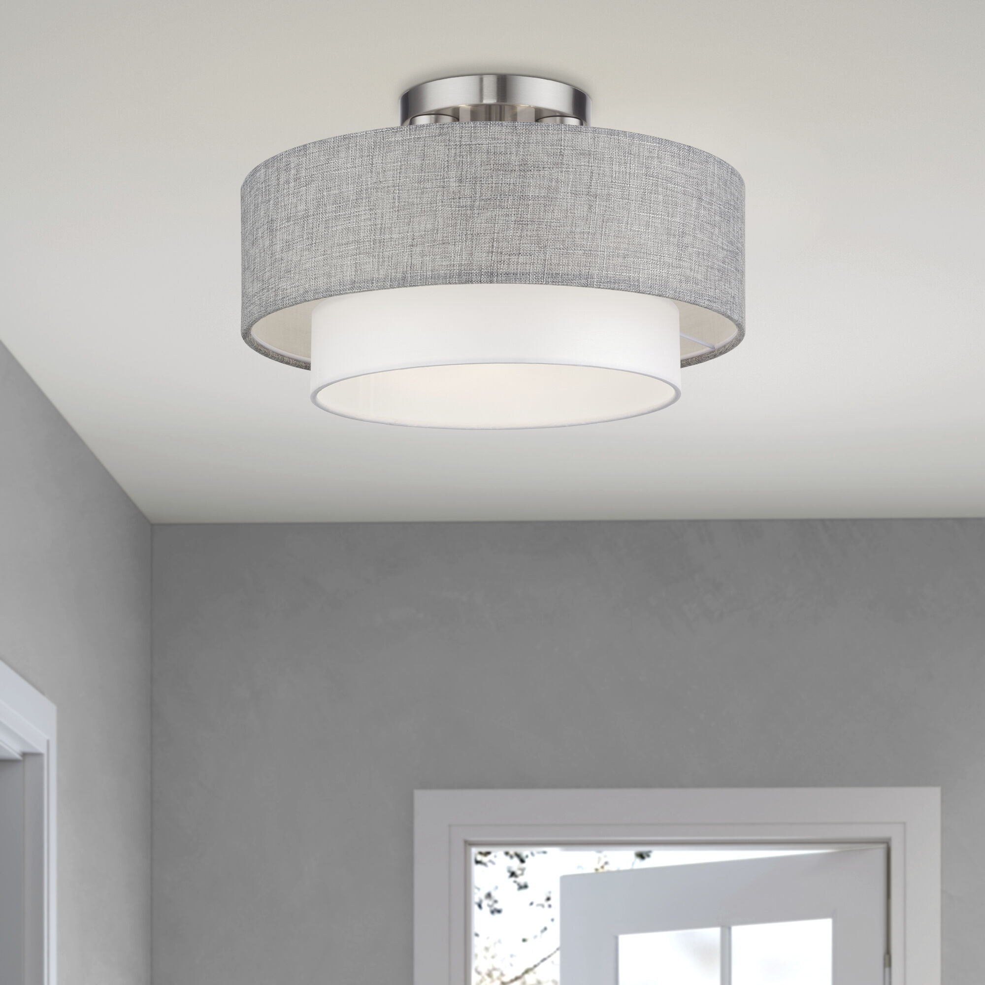 Brookmeade 3 Light 15 inch Brushed Nickel Semi-Flush Ceiling Light