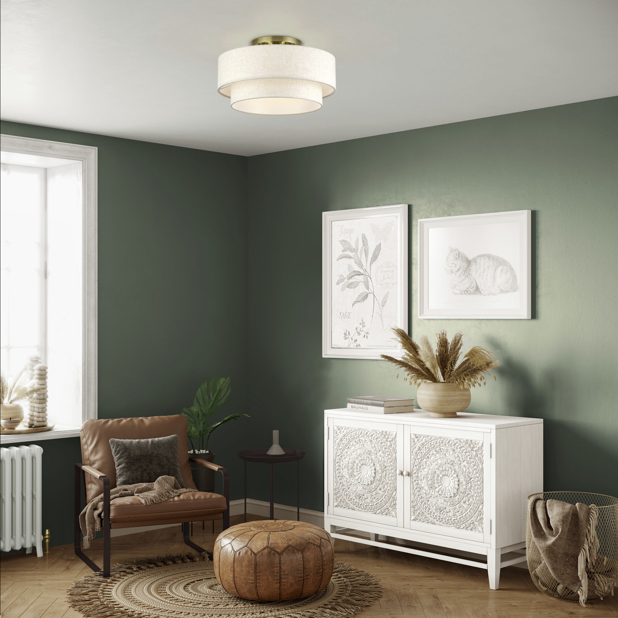 Manorwood 3 Light 18 inch Antique Brass Semi Flush Mount Ceiling Light, Large