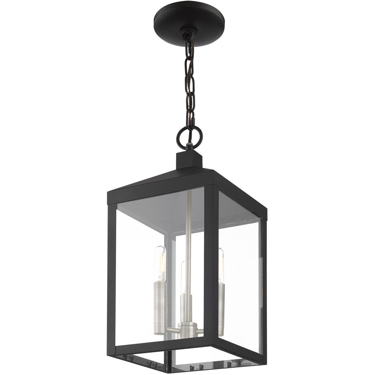 Nyack 3 Light 8.25 inch Black with Brushed Nickel Cluster Outdoor Pendant Lantern