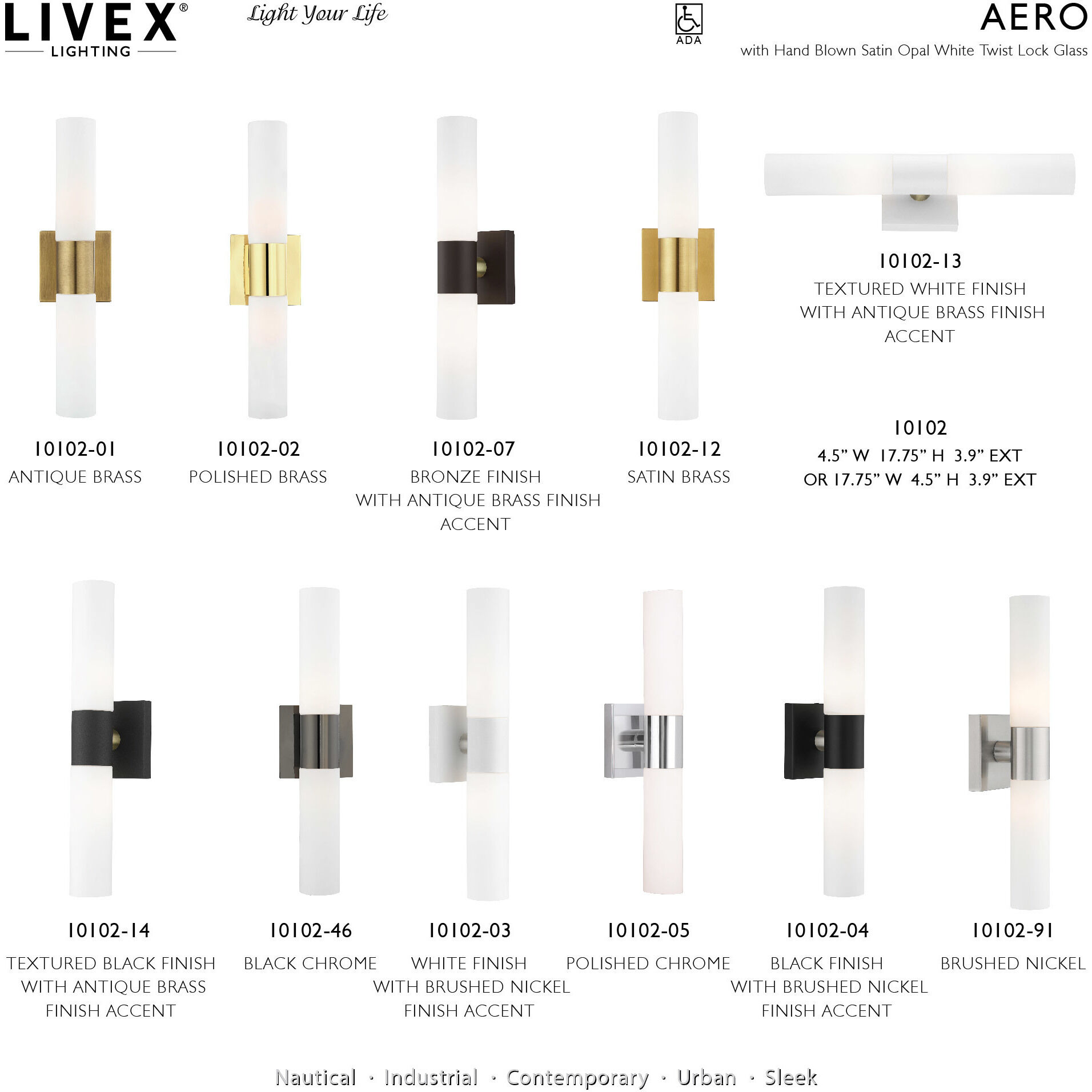 Aero 2 Light 18 inch Black Chrome ADA Bath Vanity Wall Light