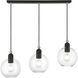 Downtown 3 Light 30 inch Black with Brushed Nickel Accents Linear Chandelier Ceiling Light, Sphere