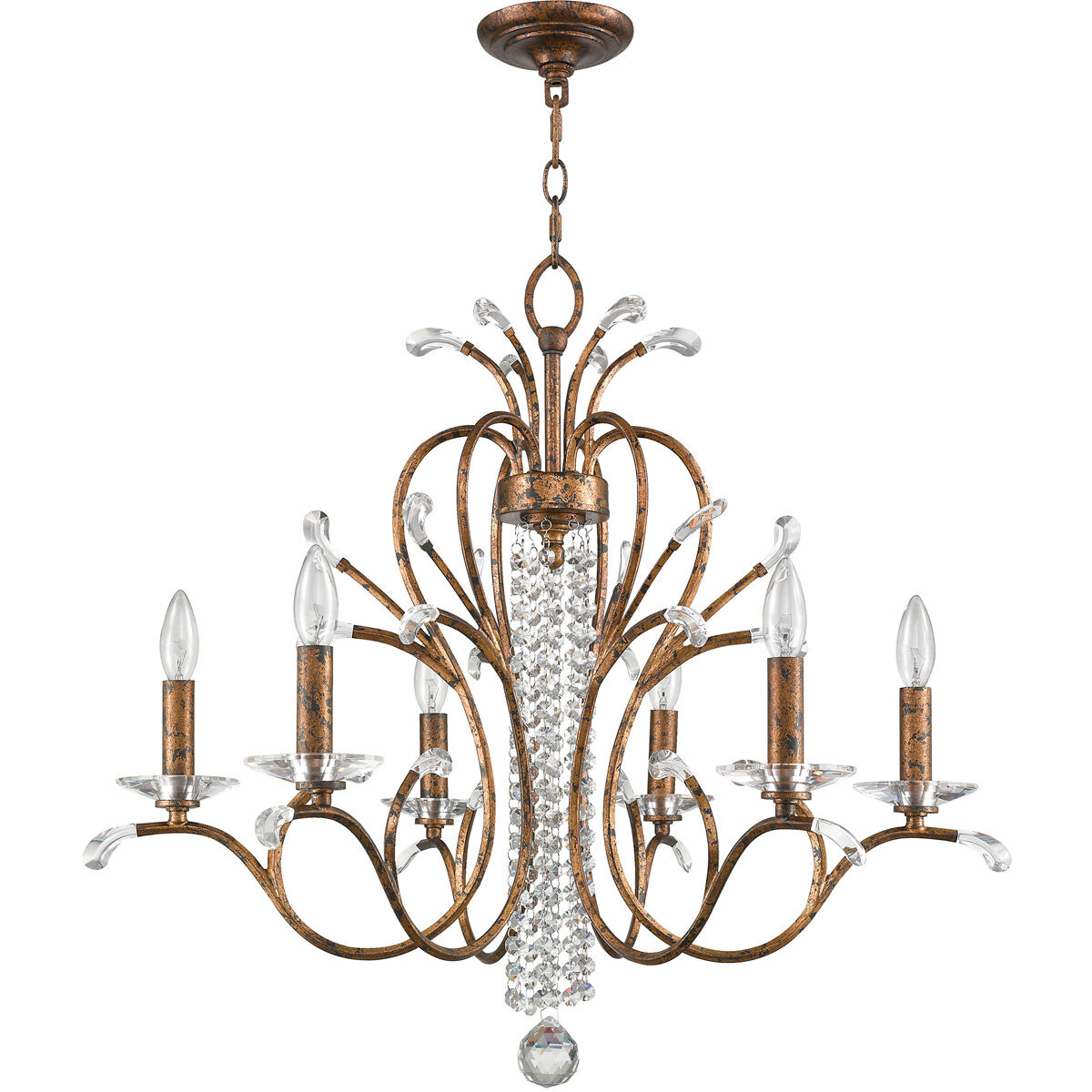 Serafina 6 Light 28 inch Hand Applied Venetian Golden Bronze Chandelier Ceiling Light