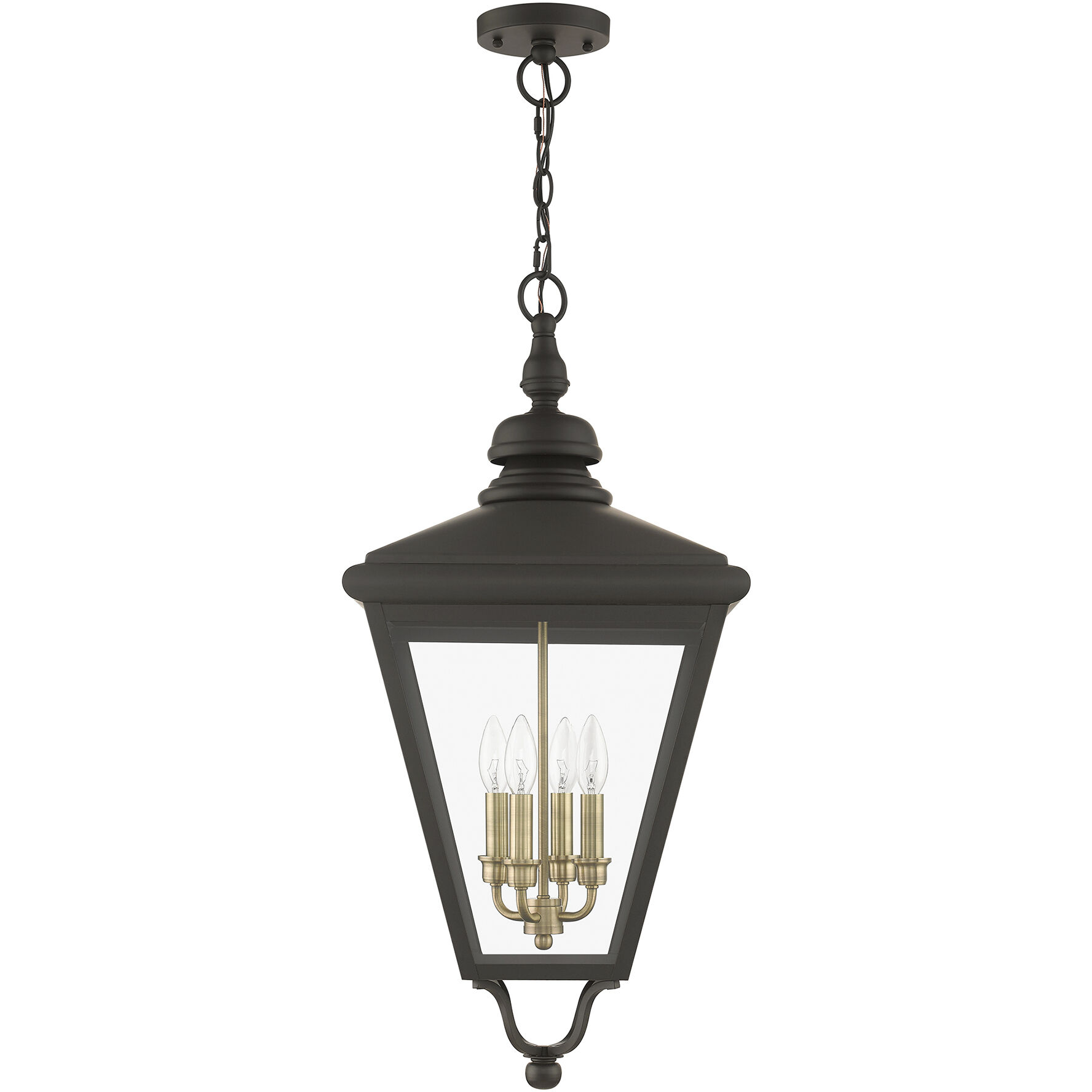 Adams 4 Light 14.25 inch Bronze with Antique Brass Finish Cluster Outdoor Extra Large Pendant Lantern Ceiling Light in Bronze with Antique Brass Accent