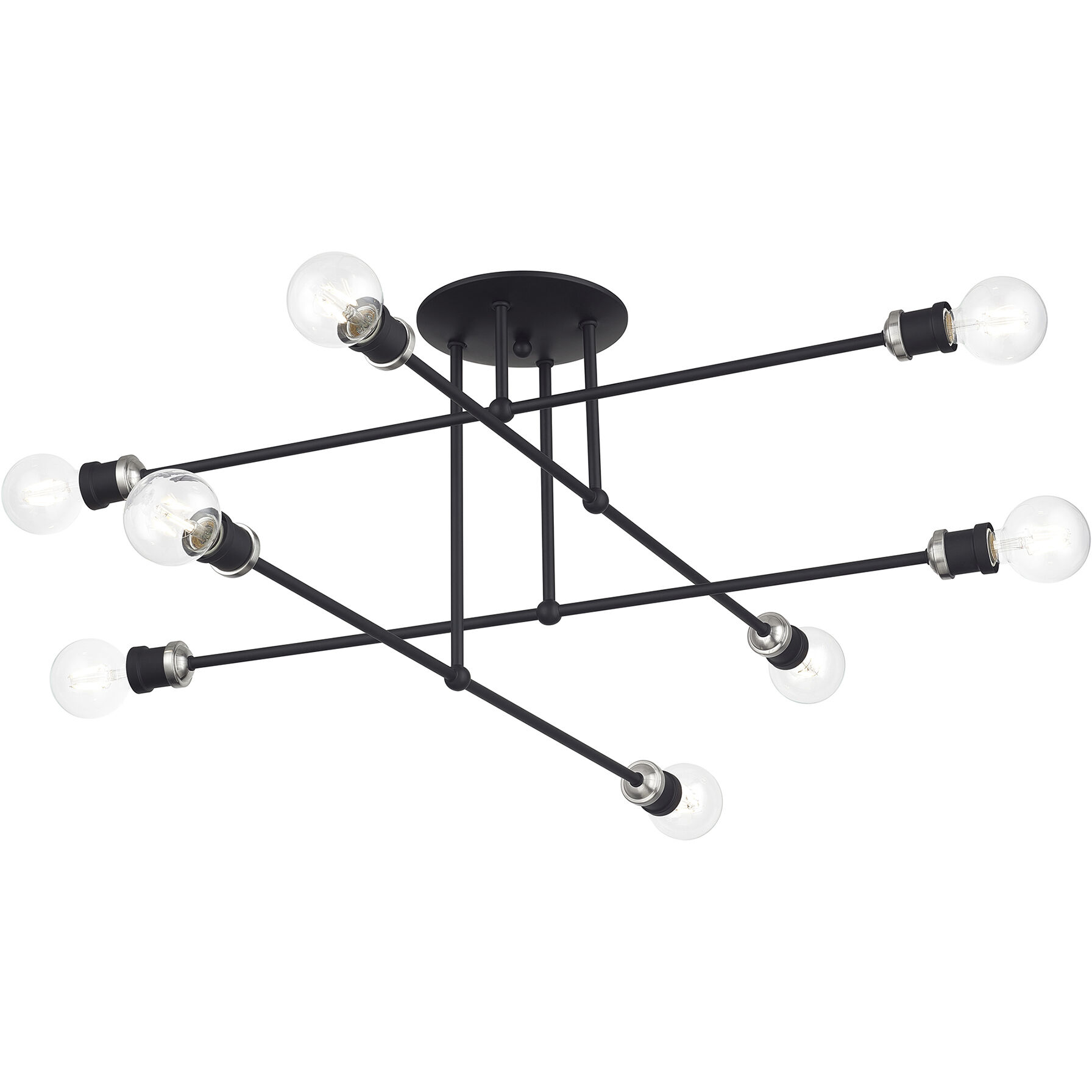 Delacroix 8 Light 35 inch Black with Brushed Nickel Accents Semi-Flush Ceiling Light