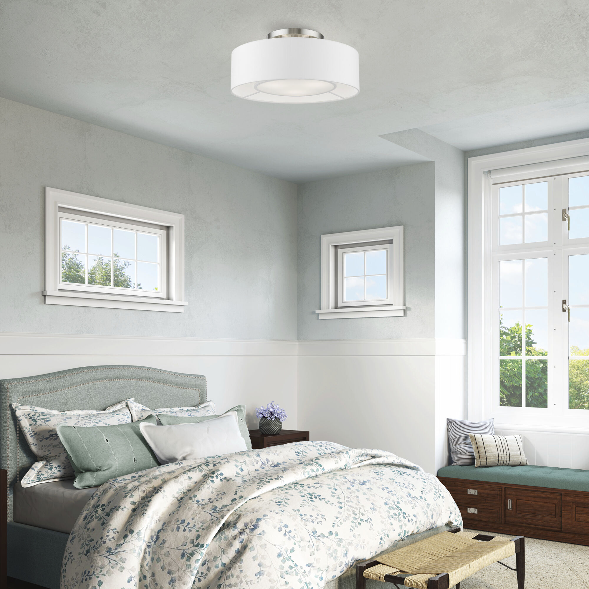 Gilmore 3 Light 17 inch Brushed Nickel with Shiny White Accents Semi-Flush Ceiling Light