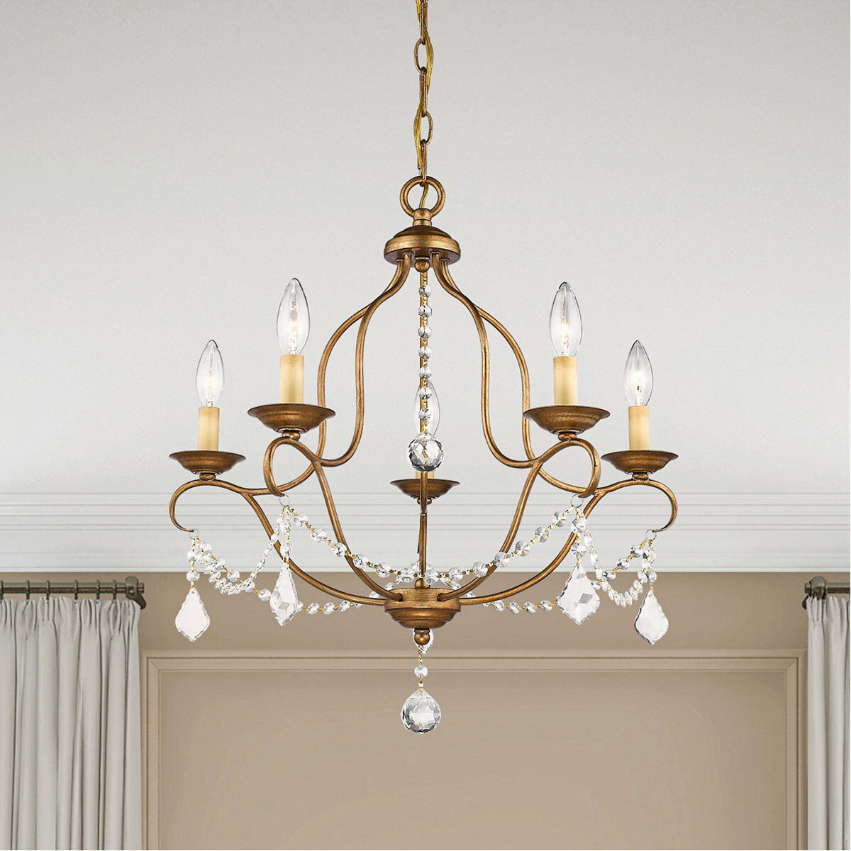 Chesterfield 5 Light 22 inch Antique Gold Leaf Chandelier Ceiling Light