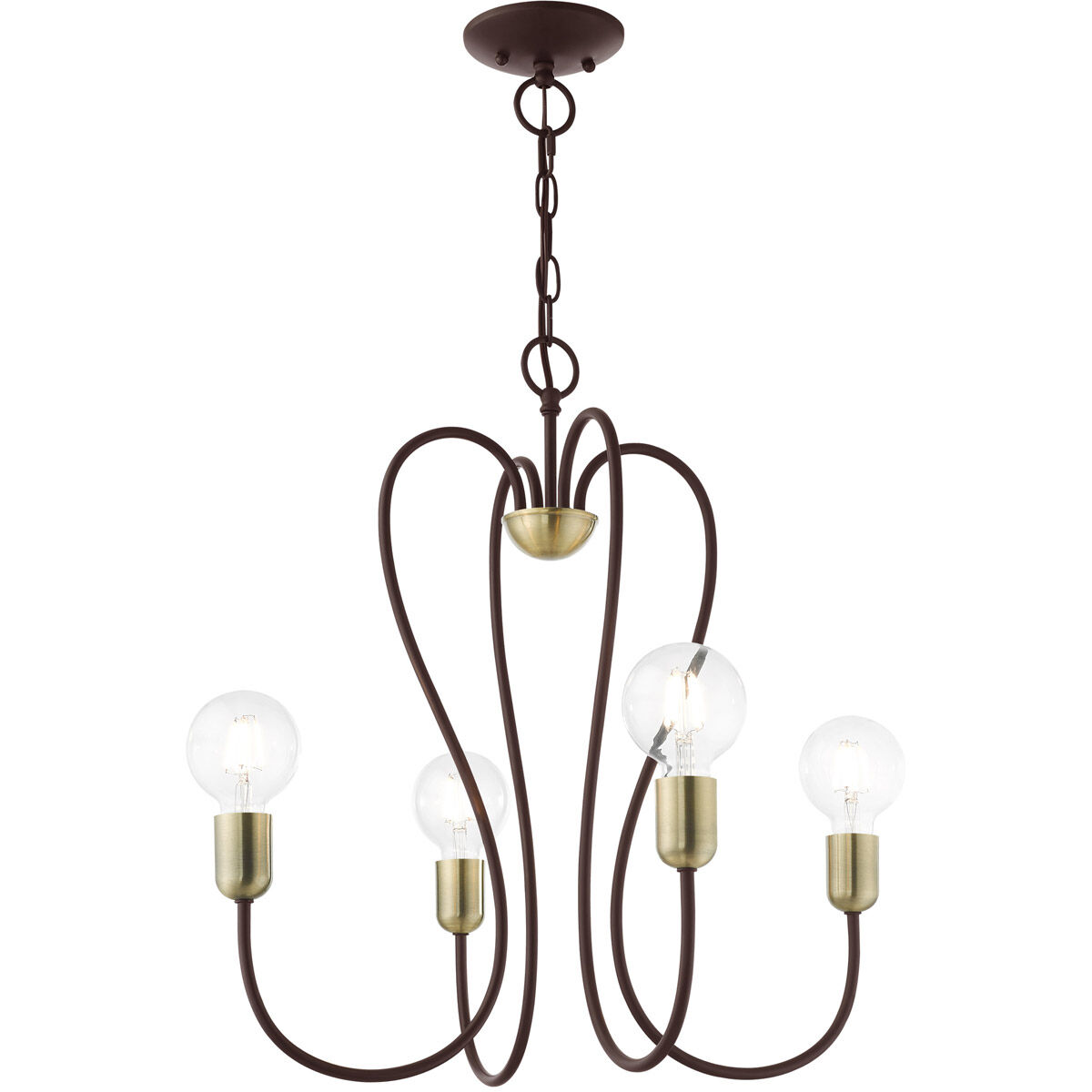 Lucerne 4 Light 20 inch Bronze with Antique Brass Accents Chandelier Ceiling Light