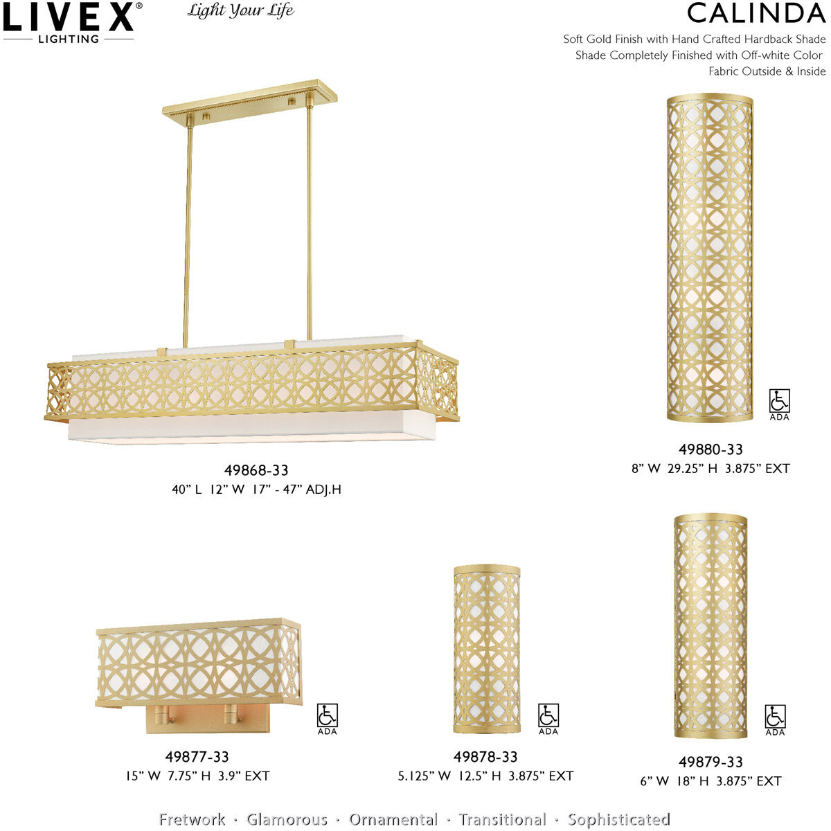 Calinda 6 Light 40 inch Soft Gold Linear Chandelier Ceiling Light