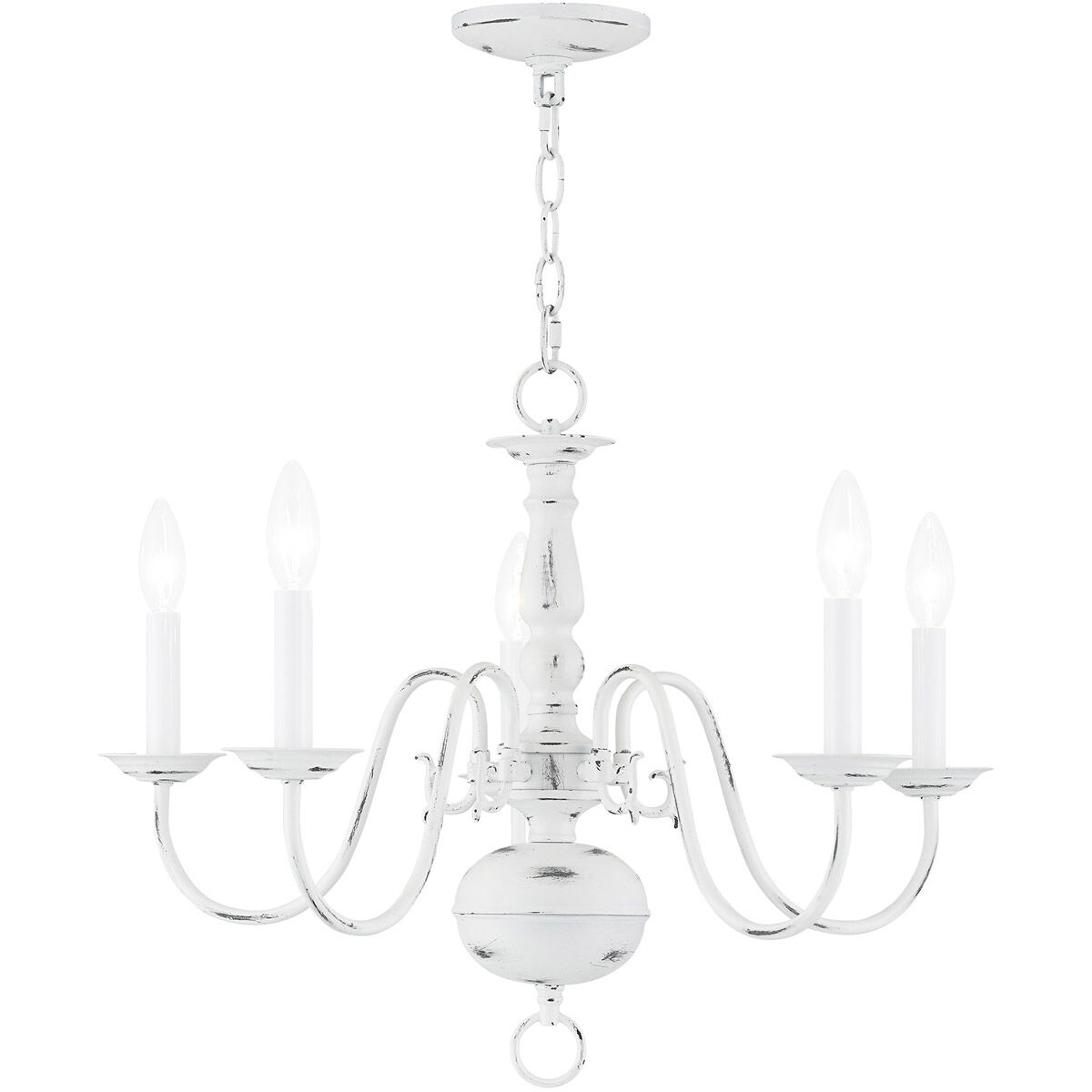 Williamsburgh 5 Light 24 inch Antique White Chandelier Ceiling Light