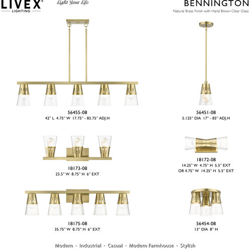 Bennington 5 Light 4.75 inch Natural Brass Large Linear Chandelier Ceiling Light