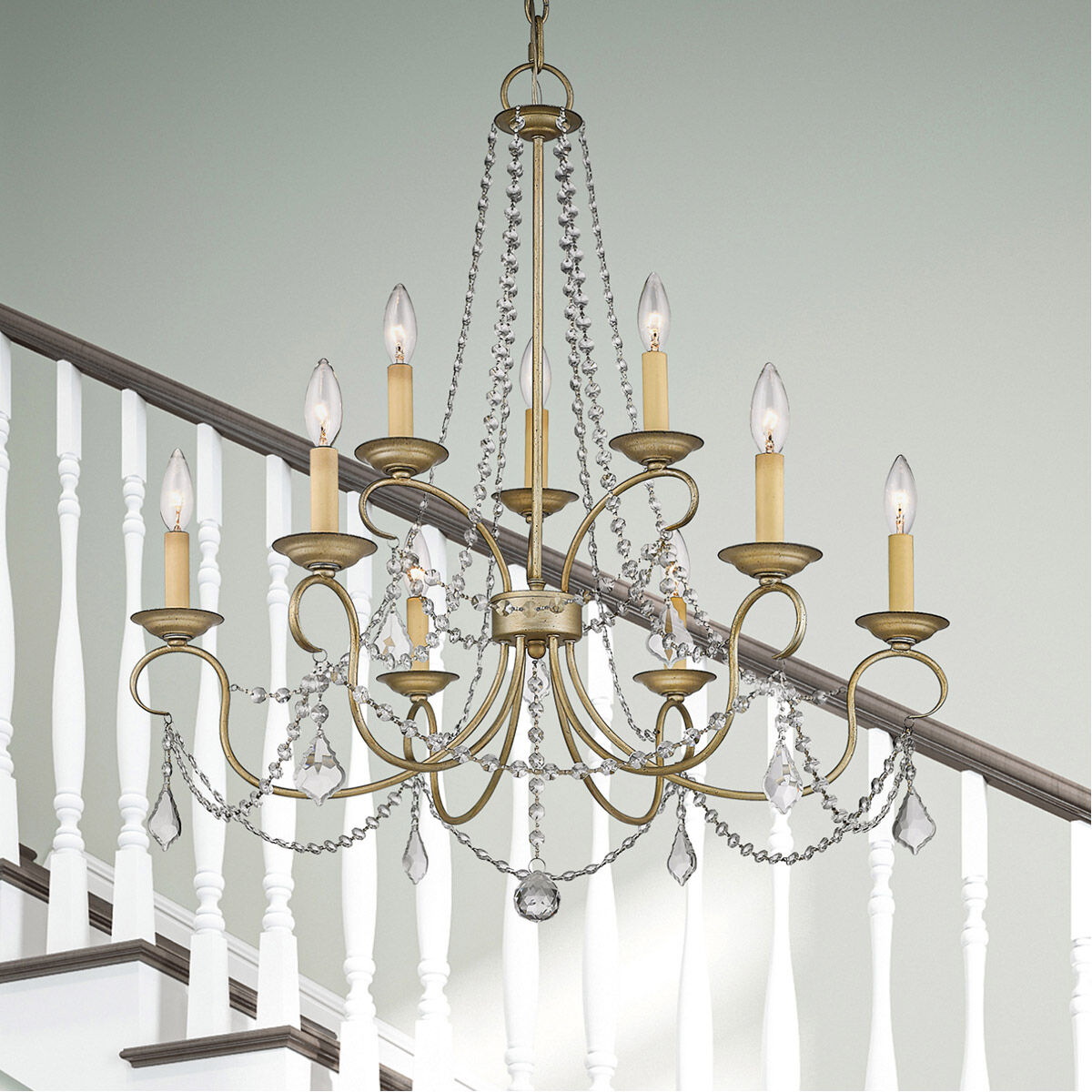 Pennington 9 Light 28 inch Hand Painted Antique Silver Leaf Chandelier Ceiling Light