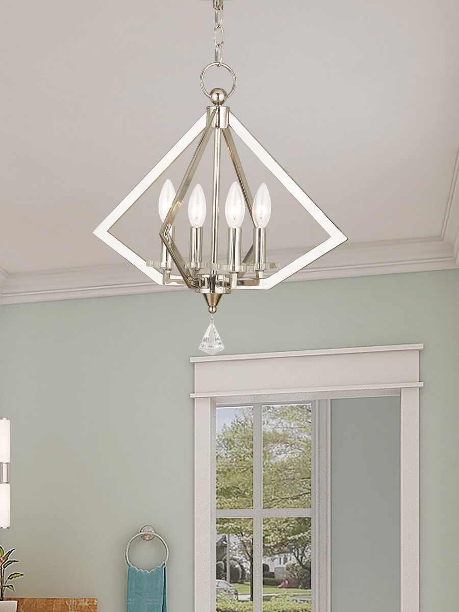 Diamond 4 Light 18 inch Polished Nickel Mini Chandelier Ceiling Light
