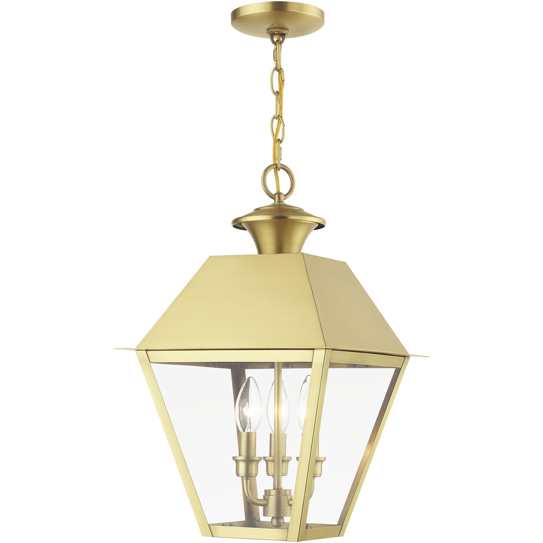 Wentworth 3 Light 12 inch Natural Brass Outdoor Pendant Lantern, Large