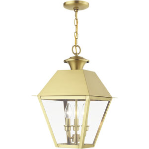Wentworth 3 Light 12 inch Natural Brass Outdoor Pendant Lantern, Large