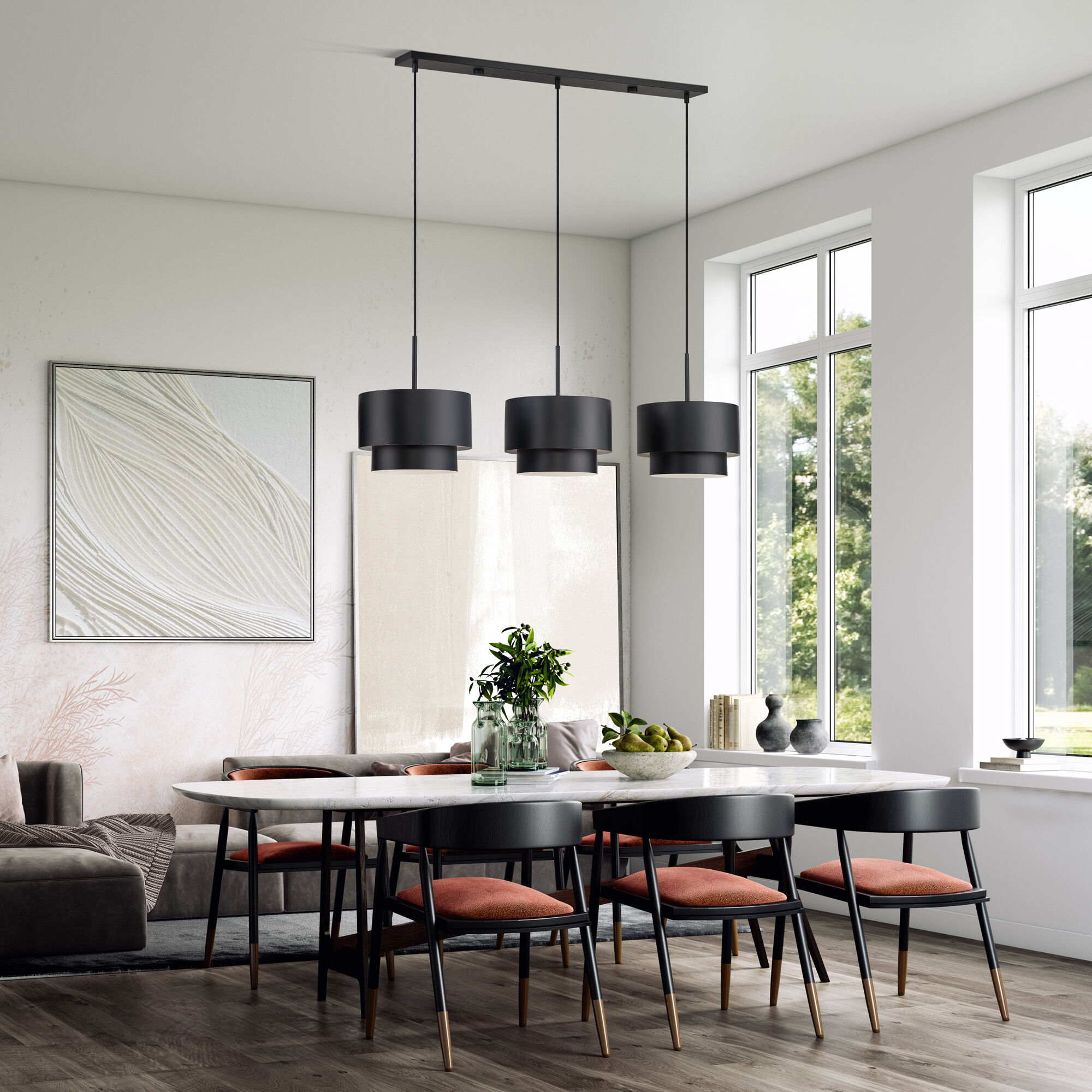 Zolana 3 Light 48 inch Black Linear Chandelier Ceiling Light, Extra Large