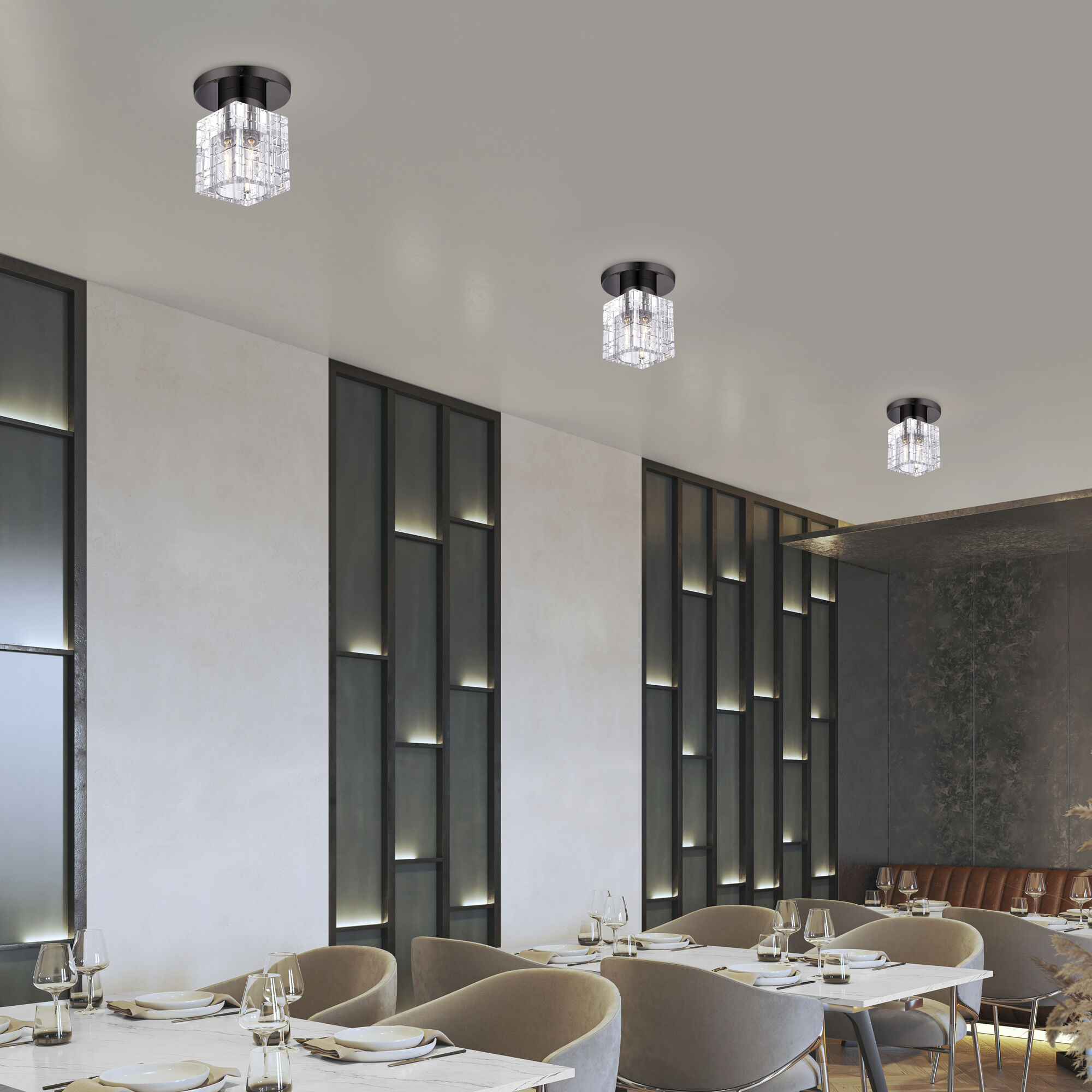 Rotterdam 1 Light 7 inch Black Chrome Crystal Semi-Flush Ceiling Light