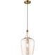 Art Glass 1 Light 9 inch Antique Brass Mini Pendant Ceiling Light