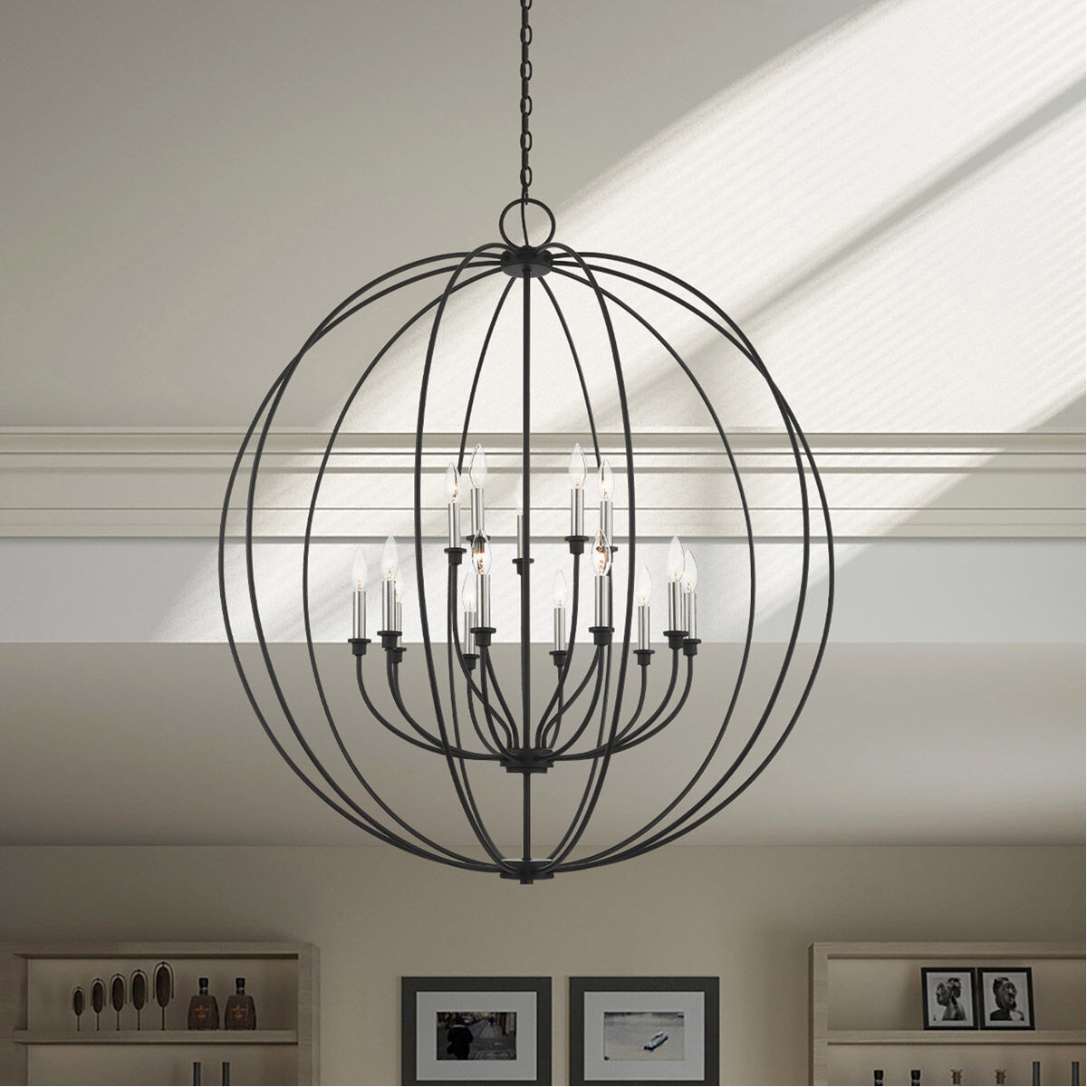 Milania 15 Light 42 inch Black with Brushed Nickel Accents Chandelier Ceiling Light 