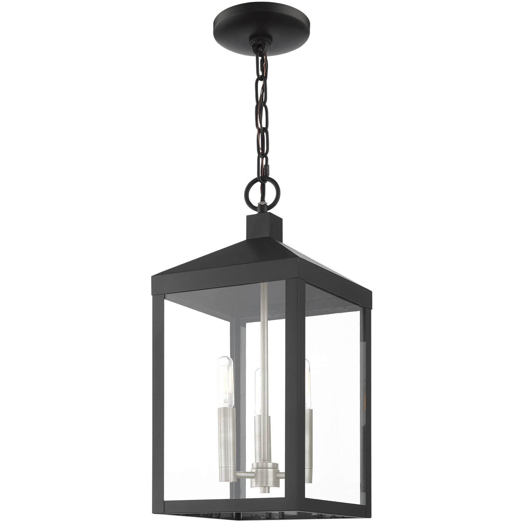 Nyack 3 Light 8.25 inch Black with Brushed Nickel Cluster Outdoor Pendant Lantern