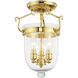 Jefferson 3 Light 10 inch Polished Brass Semi-Flush Mount Ceiling Light