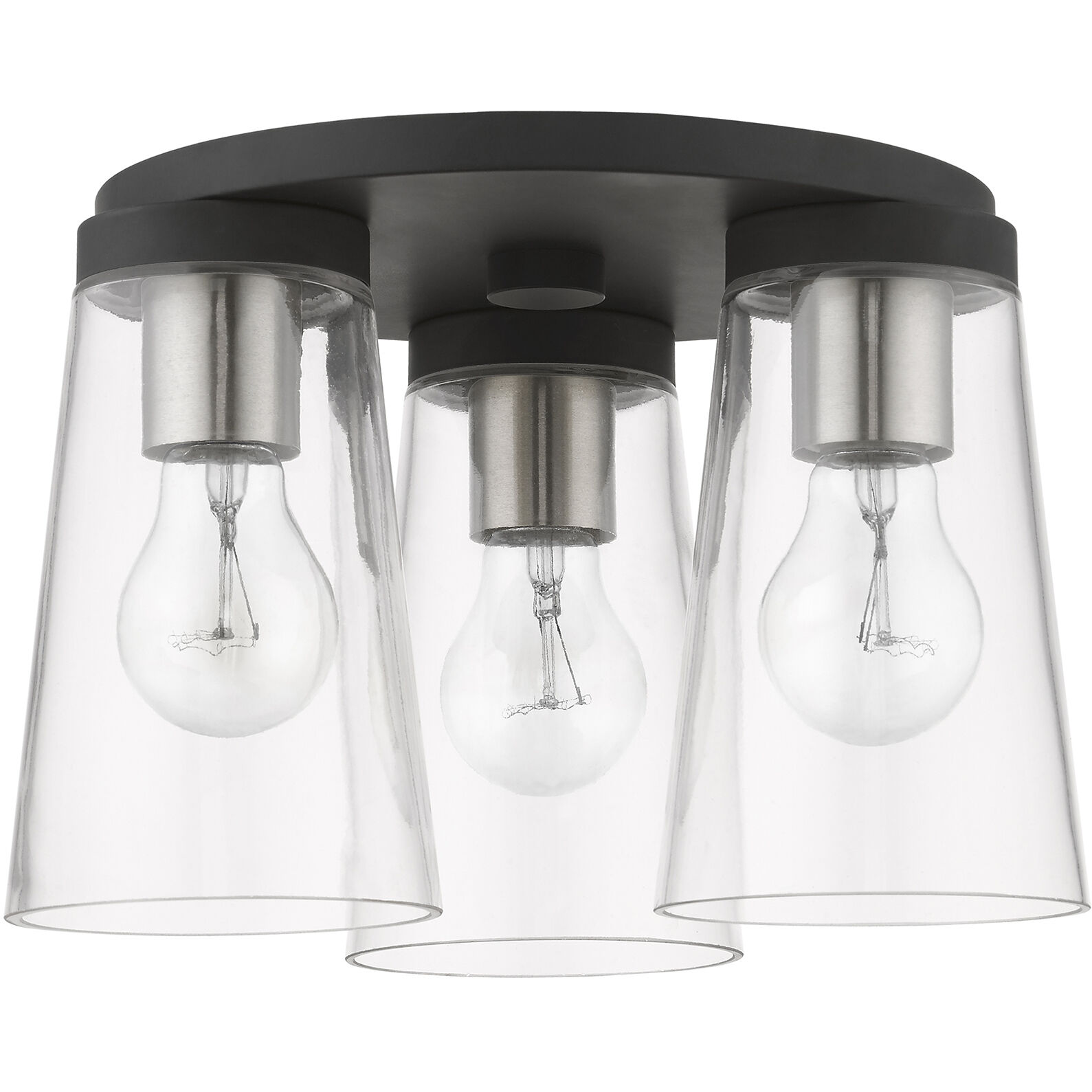 Cityview 3 Light 11 inch Black with Brushed Nickel Accents Flush Mount Ceiling Light, Large