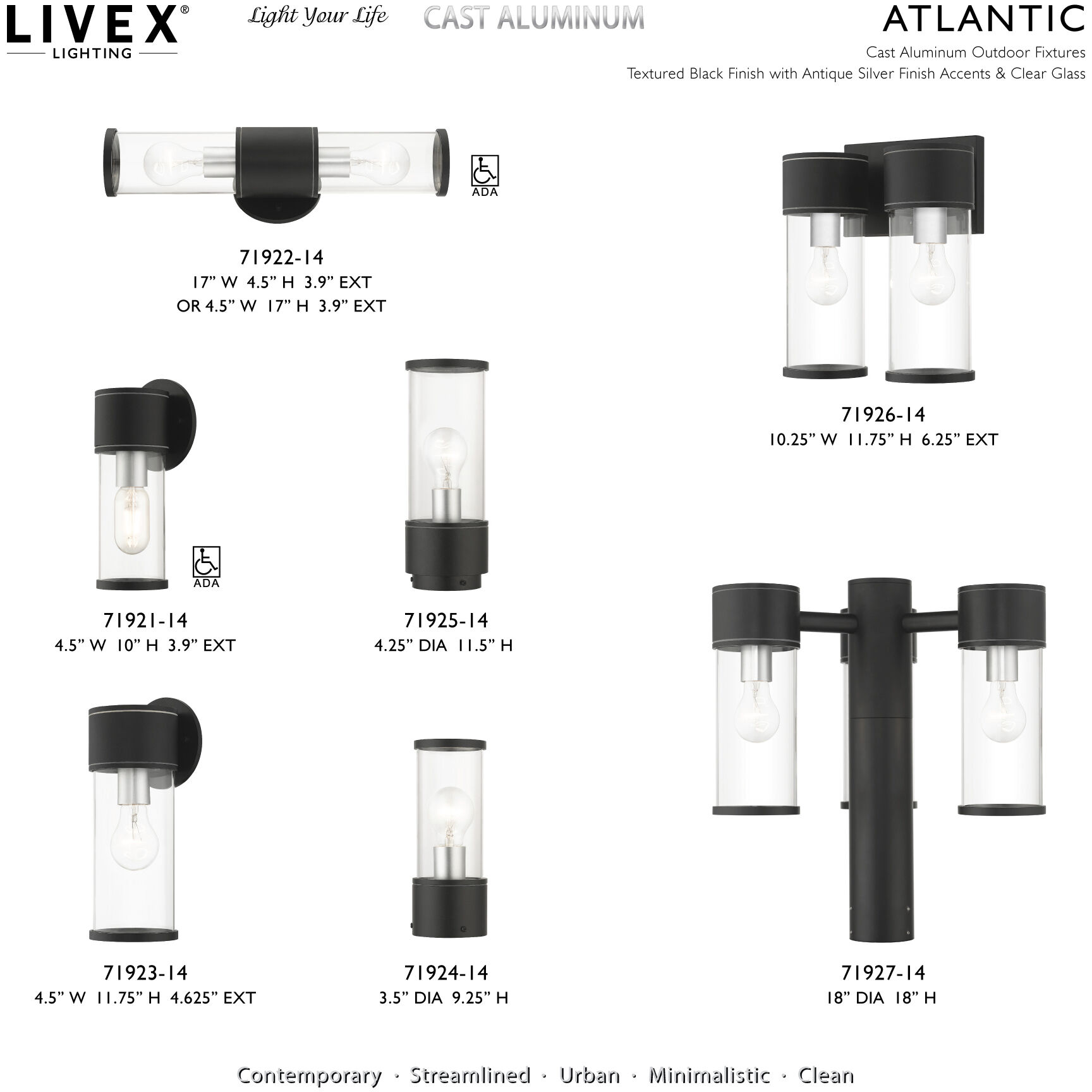 Atlantic 1 Light 9.25 inch Textured Black with Antique Silver Finish Accents Outdoor Small Post Top Lantern