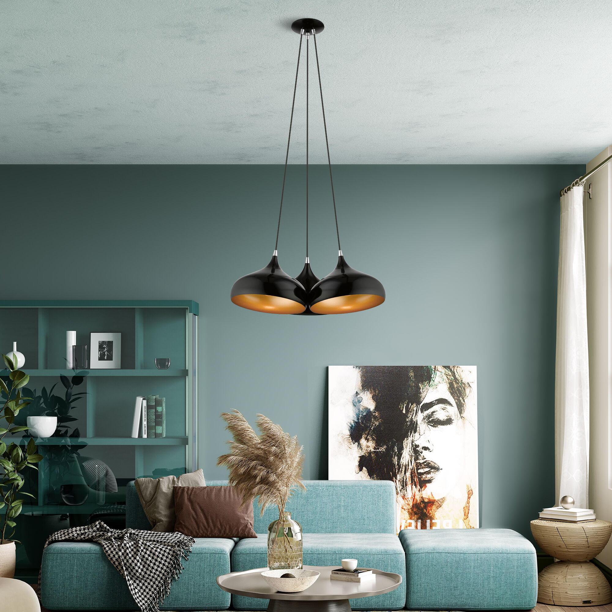 Amador 3 Light 25 inch Shiny Black with Polished Chrome Accents Cluster Pendant Ceiling Light