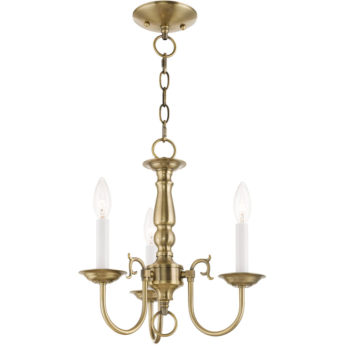 Williamsburgh 3 Light 14 inch Antique Brass Mini Chandelier Ceiling Light