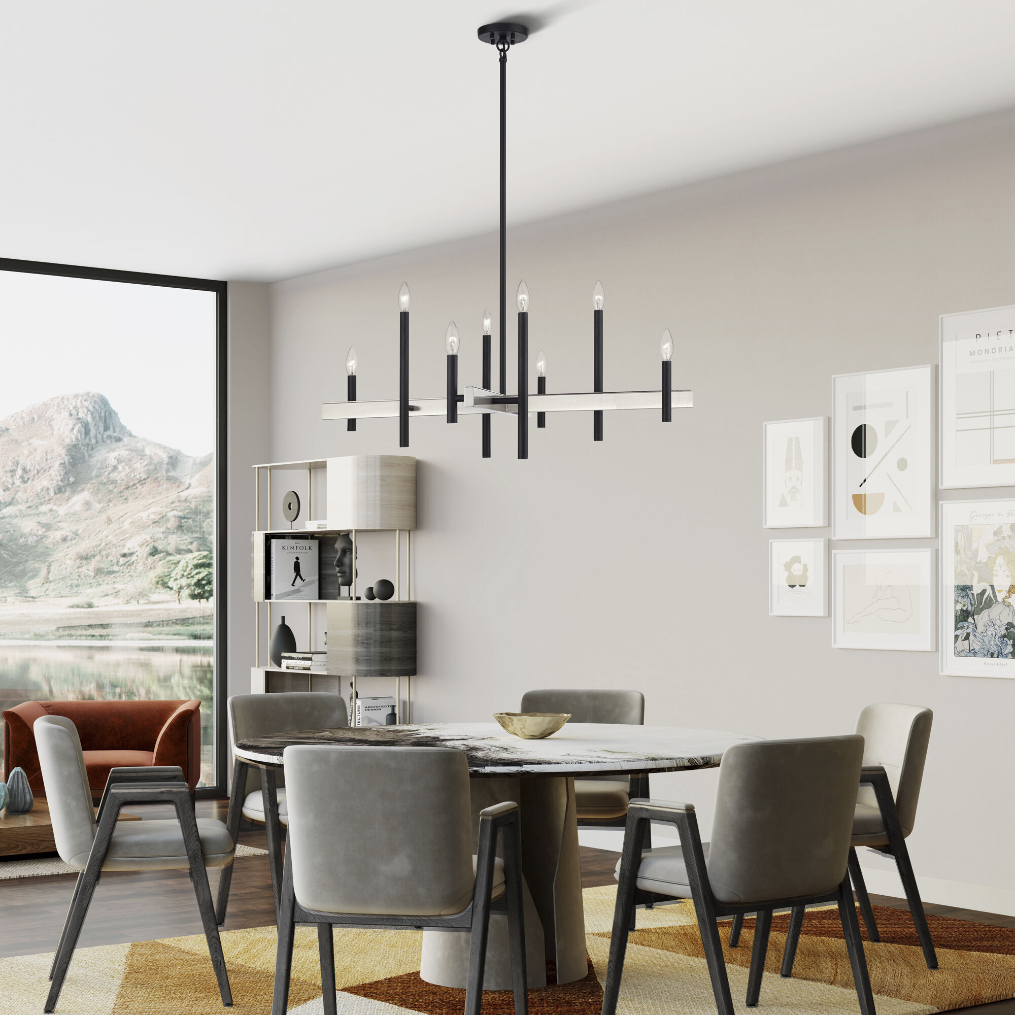 Denmark 8 Light 36 inch Black with Brushed Nickel Accents Chandelier Ceiling Light