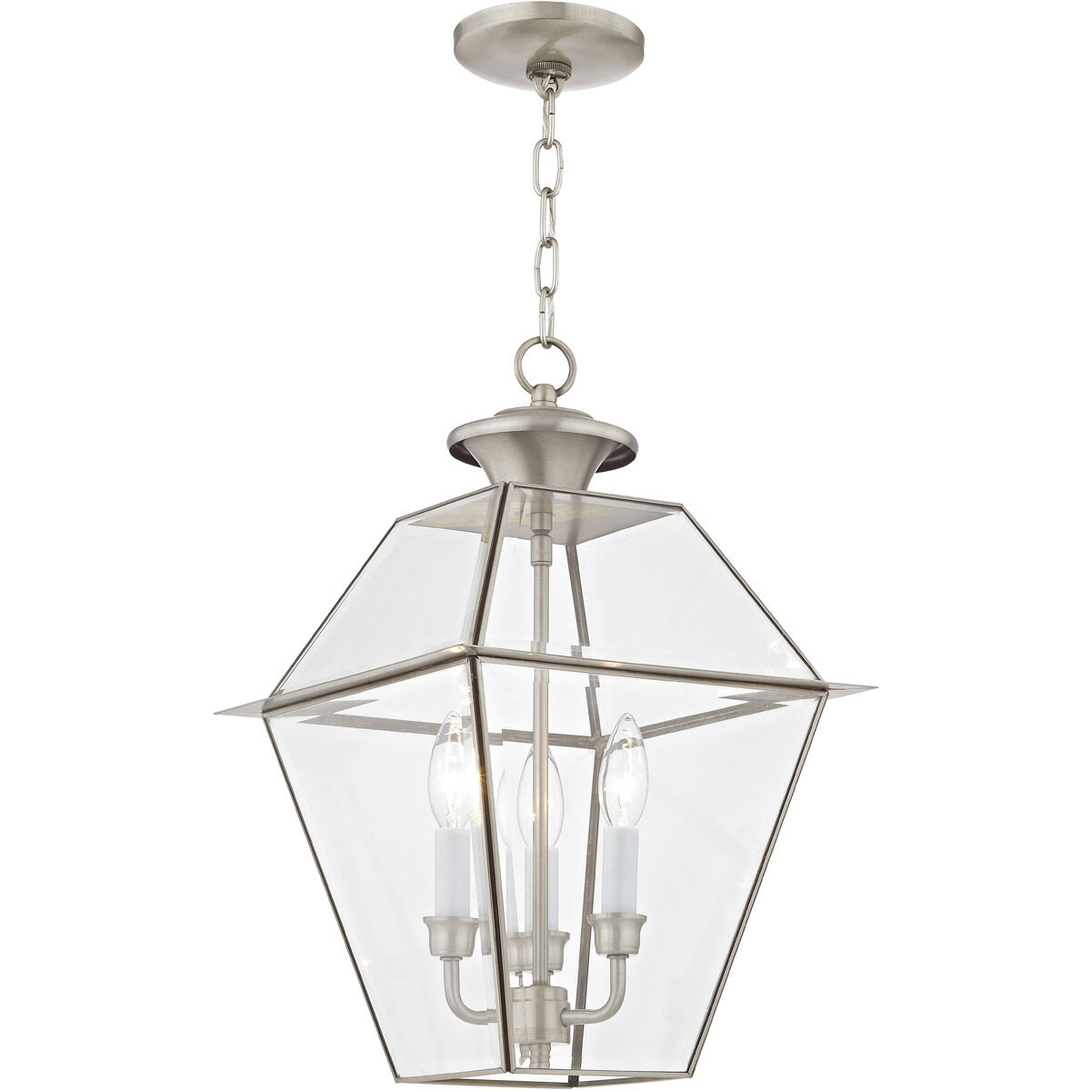 Westover 3 Light 12 inch Brushed Nickel Outdoor Pendant Lantern