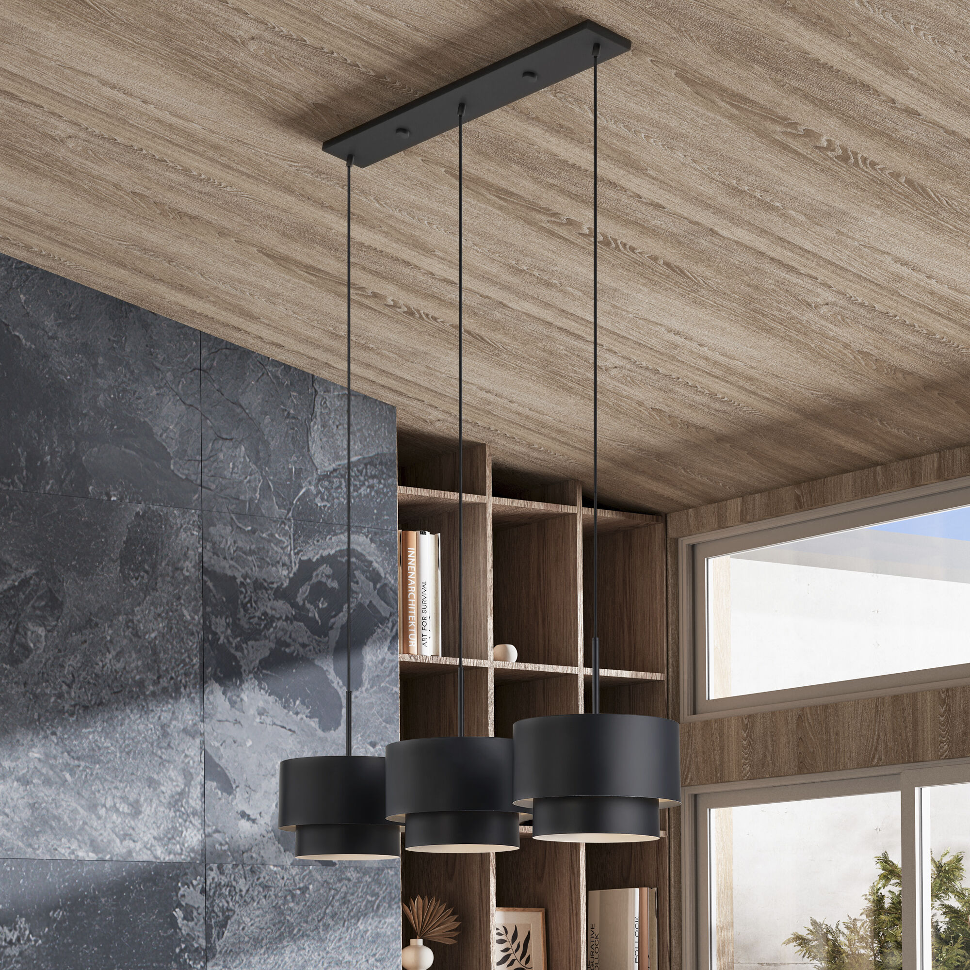 Zolana 3 Light 48 inch Black Linear Chandelier Ceiling Light, Extra Large