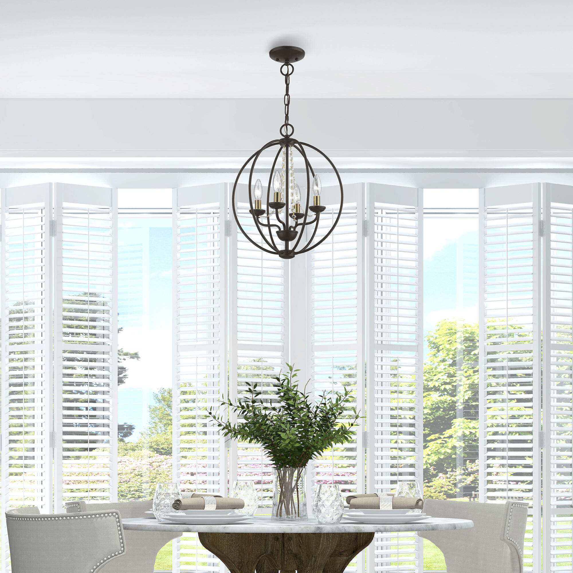 Arabella 4 Light 15 inch Bronze with Antique Brass Finish Candles Convertible Chandelier/ Semi-Flush Ceiling Light, Globe