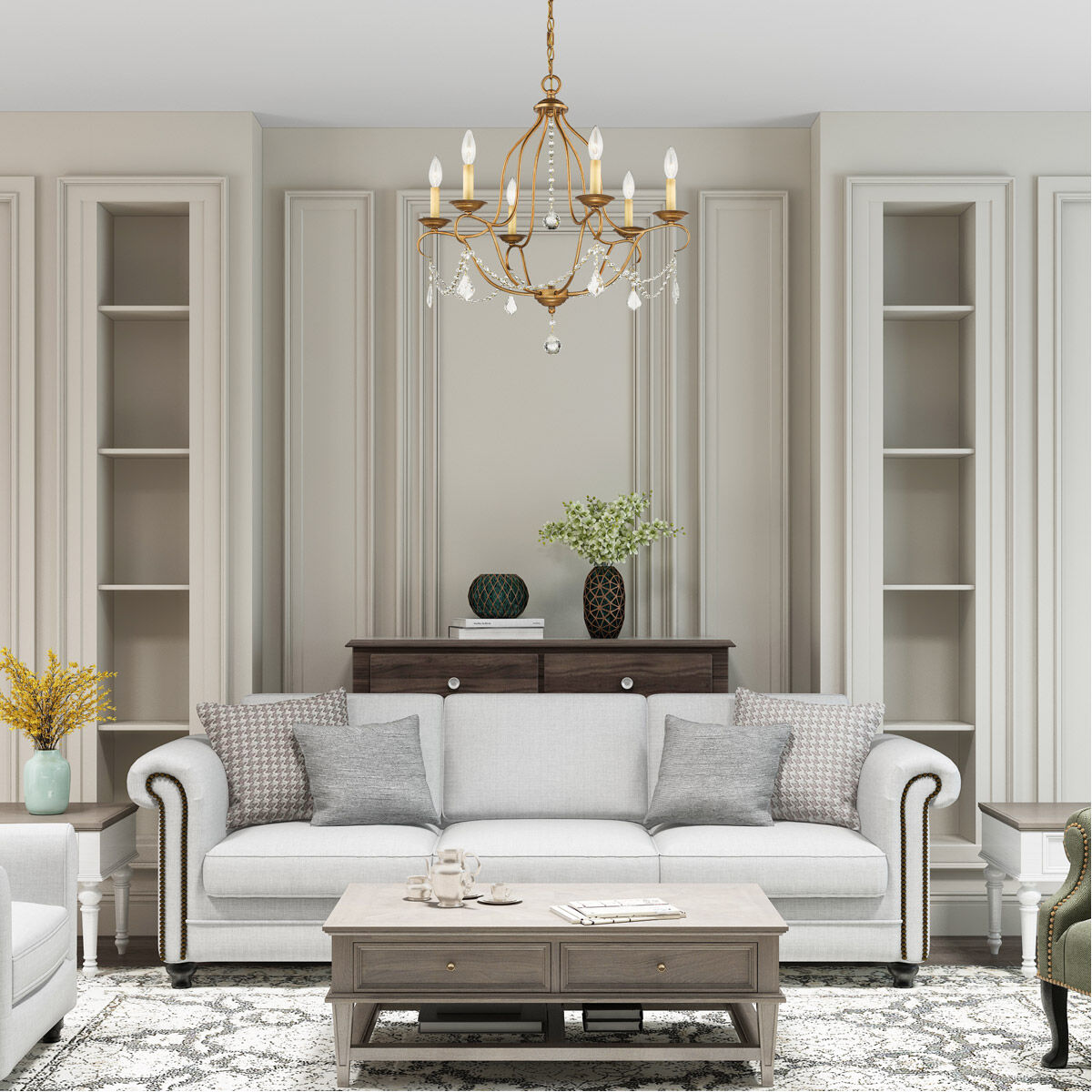 Chesterfield 6 Light 25 inch Antique Gold Leaf Chandelier Ceiling Light