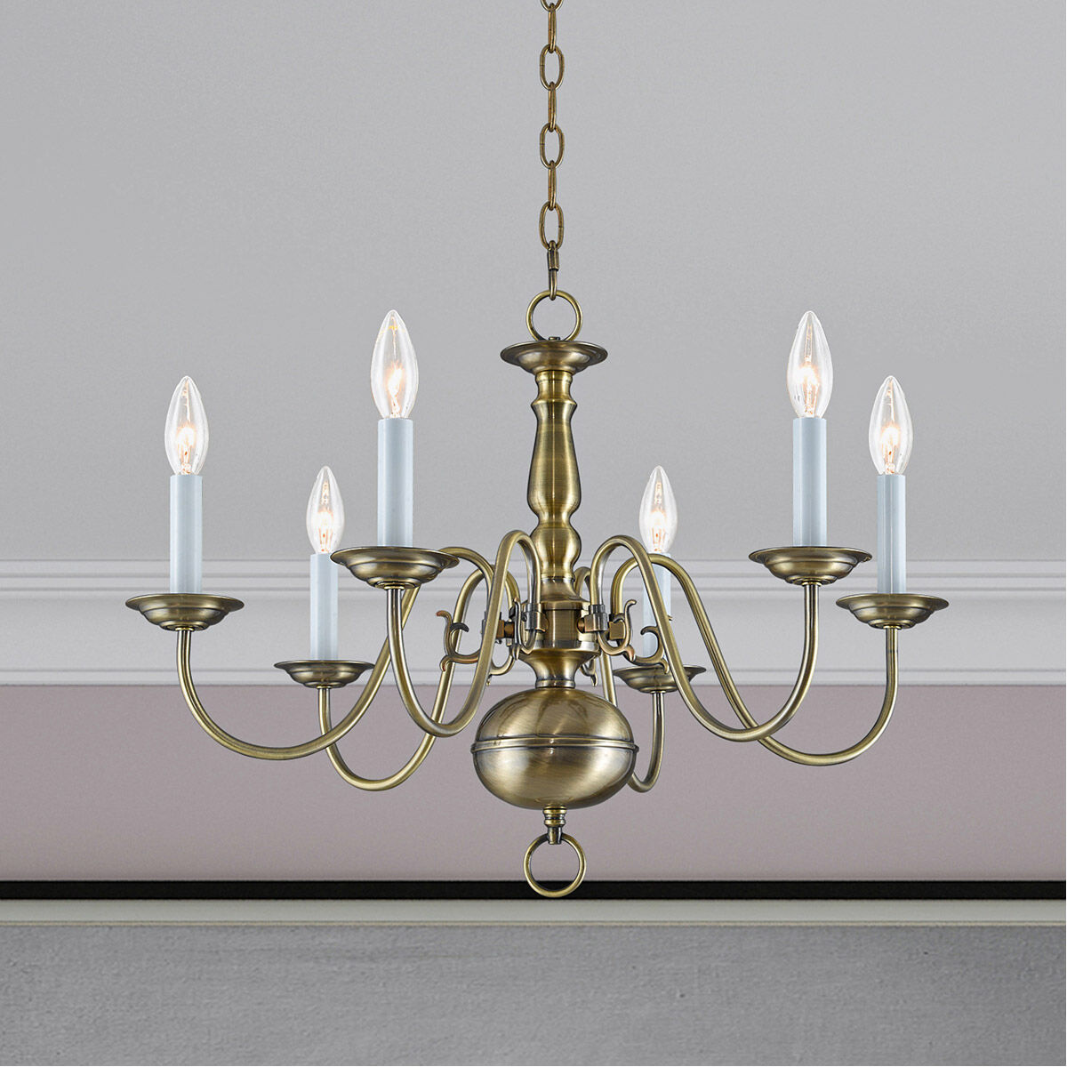 Williamsburgh 6 Light 24 inch Antique Brass Chandelier Ceiling Light