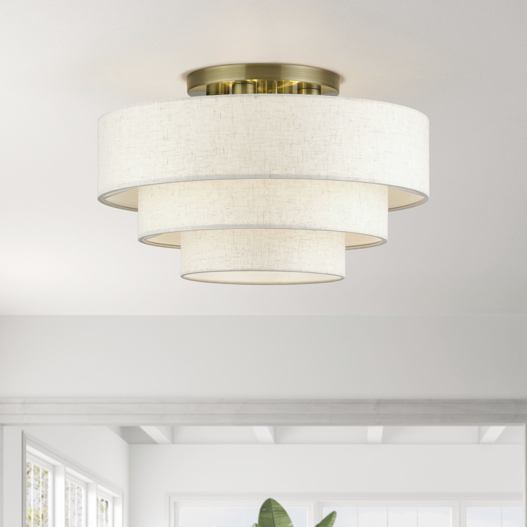 Manorwood 4 Light 21 inch Antique Brass Semi Flush Mount Ceiling Light, Extra Large