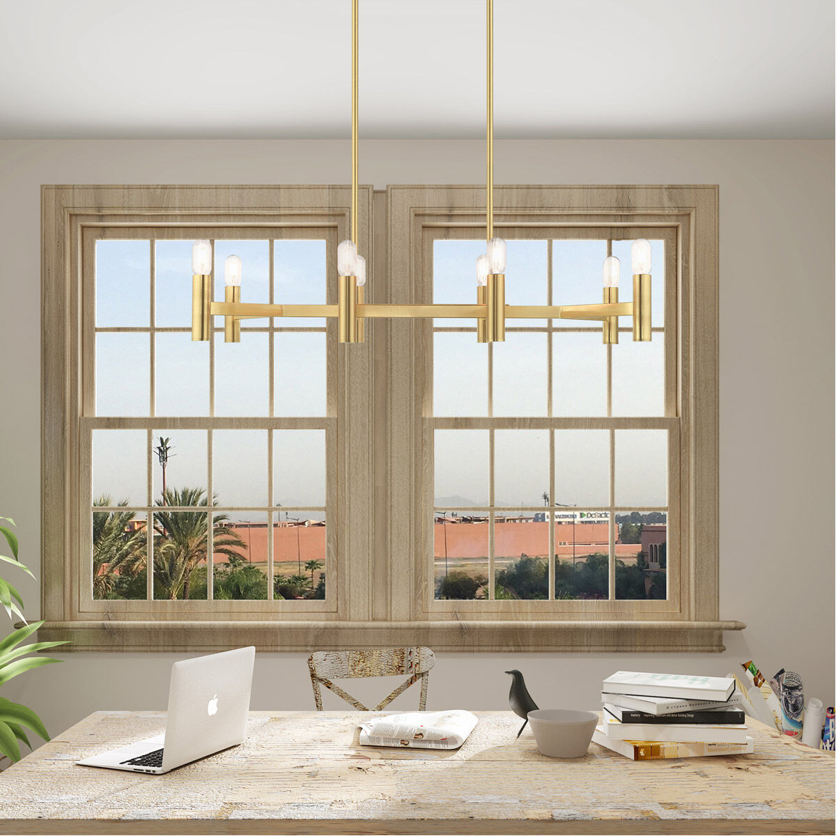 Copenhagen 8 Light 40 inch Satin Brass Linear Chandelier Ceiling Light