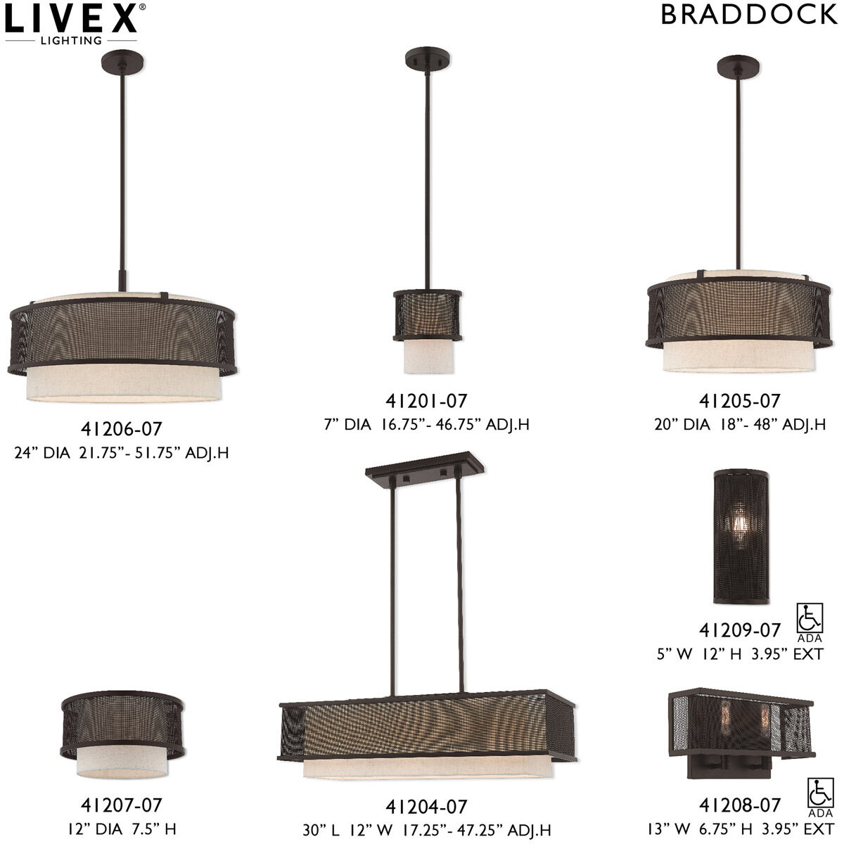 Braddock 3 Light 30 inch Bronze Linear Chandelier Ceiling Light